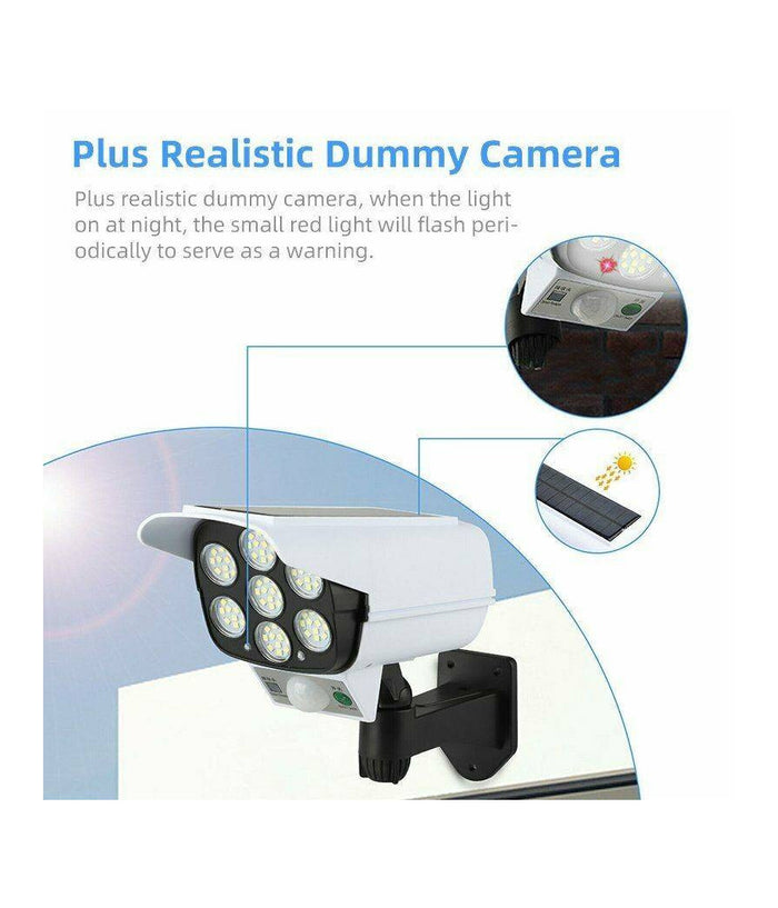 Telecamera Finta Pannello Solare Con Sensore Di Movimento 77 Led Faretto Luce         