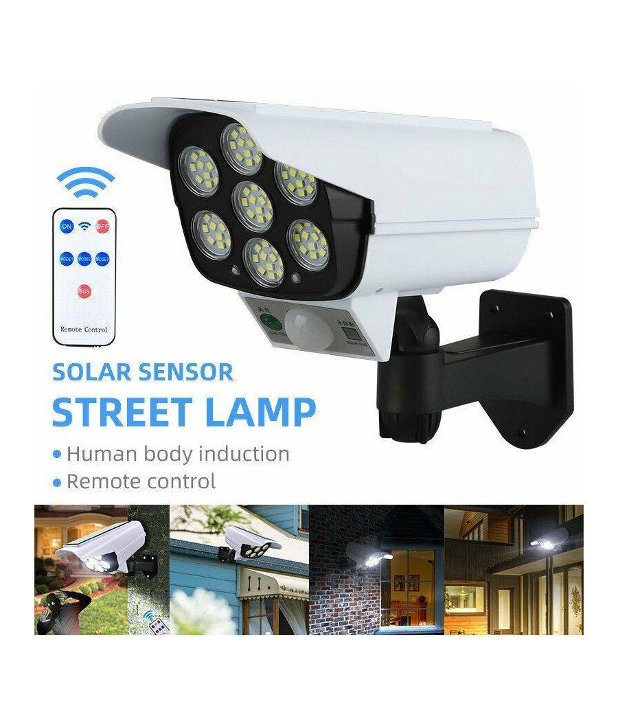Telecamera Finta Pannello Solare Con Sensore Di Movimento 77 Led Faretto Luce         
