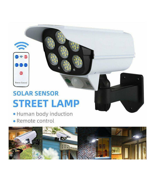 Telecamera Finta Pannello Solare Con Sensore Di Movimento 77 Led Faretto Luce         