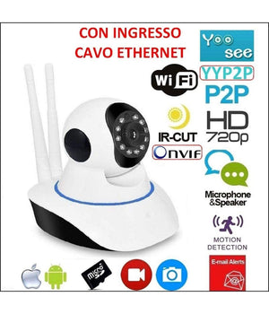 Telecamera Ip 2 Antenne Camera Hd 720p Wireless Led Ir Lan Motorizzata Internet         