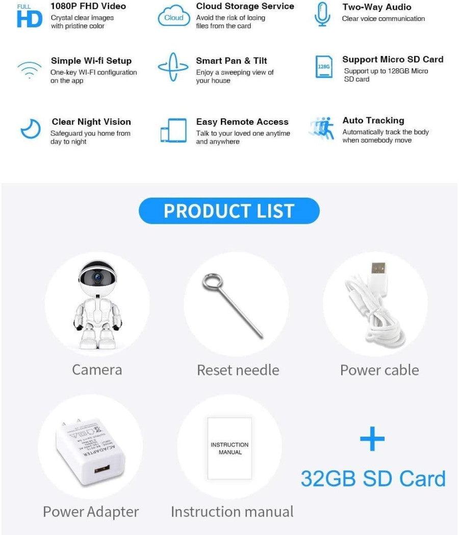 Telecamera Ip Sorveglianza Robot Q-s39 5.0 Mp Robot Smart Camera 1080p Sicurezza         