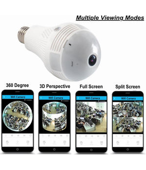 Telecamera Ip Wifi Lampadina Led Occhio Camera Nascosta Spia E27 180° Panoramica         