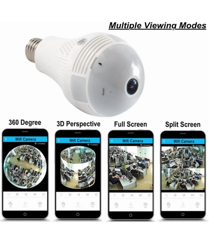 Telecamera Ip Wifi Lampadina Led Occhio Camera Nascosta Spia E27 180° Panoramica         