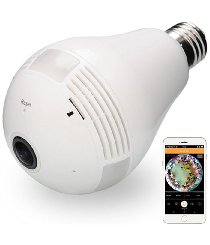 Telecamera Ip Wifi Lampadina Led Occhio Camera Nascosta Spia E27 180° Panoramica         