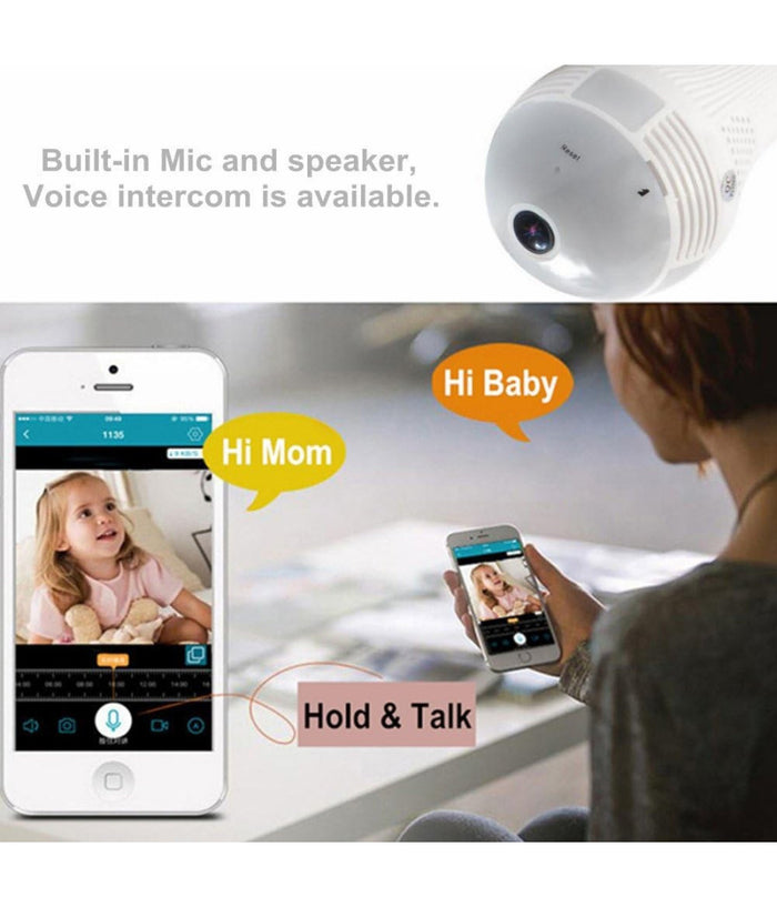 Telecamera Ip Wifi Lampadina Led Occhio Camera Nascosta Spia E27 180° Panoramica         