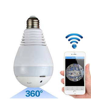 Telecamera Ip Wifi Lampadina Led Occhio Camera Nascosta Spia E27 180° Panoramica         