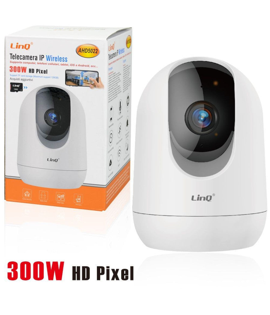 Telecamera Ip Wireless 300w Hd Pixel Supporta Pc Cellulari Ios Android Ahd5022         