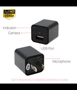 Telecamera Nascosta Spycam Caricatore Batteria Smartphone Adattatore Usb 32gb Hd         