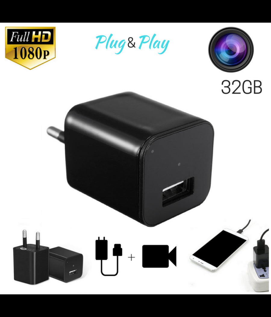 Telecamera Nascosta Spycam Caricatore Batteria Smartphone Adattatore Usb 32gb Hd         
