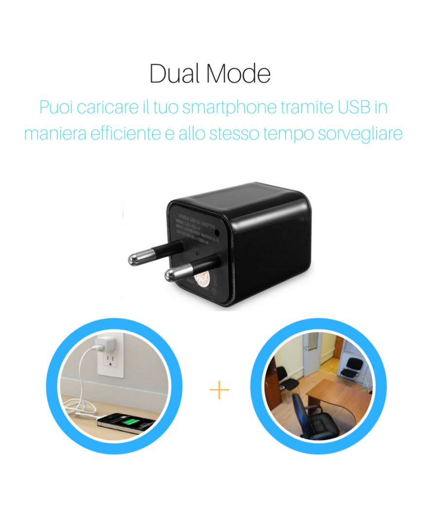 Telecamera Nascosta Spycam Caricatore Batteria Smartphone Adattatore Usb 32gb Hd         