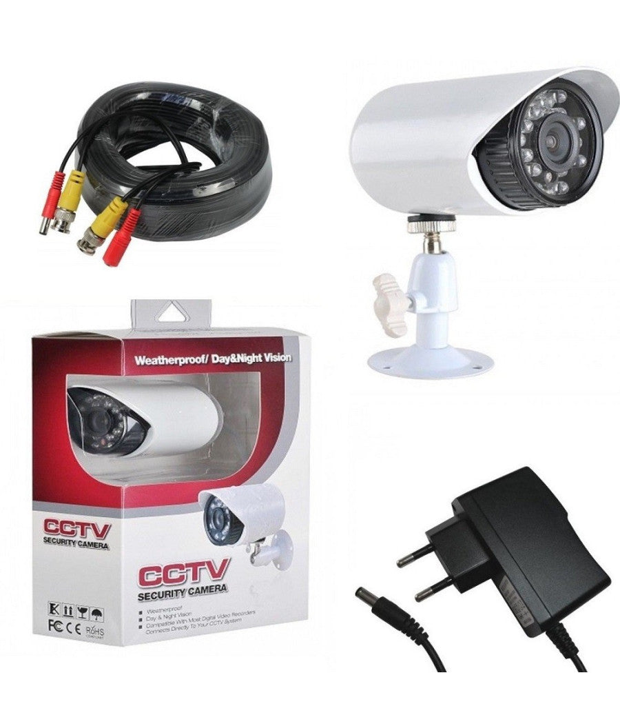 Telecamera Per Kit Videosorveglianza Waterproof 24 Led 3,6mm Infrarossi Cavo 18m         