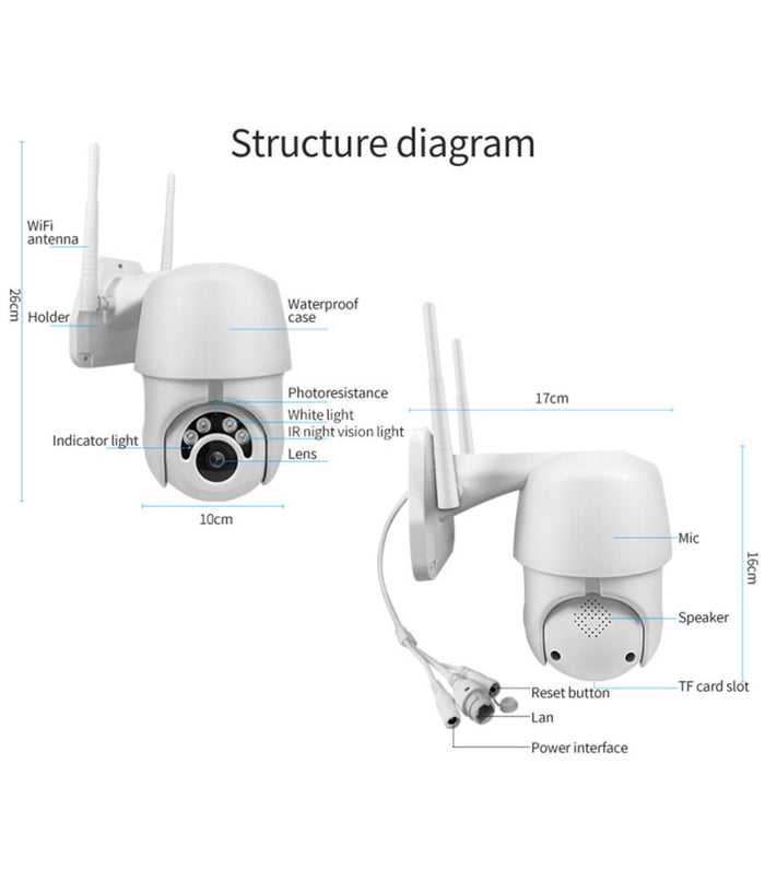 Telecamera Ptz 1080p Full Hd Esterna Ip Camera Motorizzata Ir Wifi Webcam         
