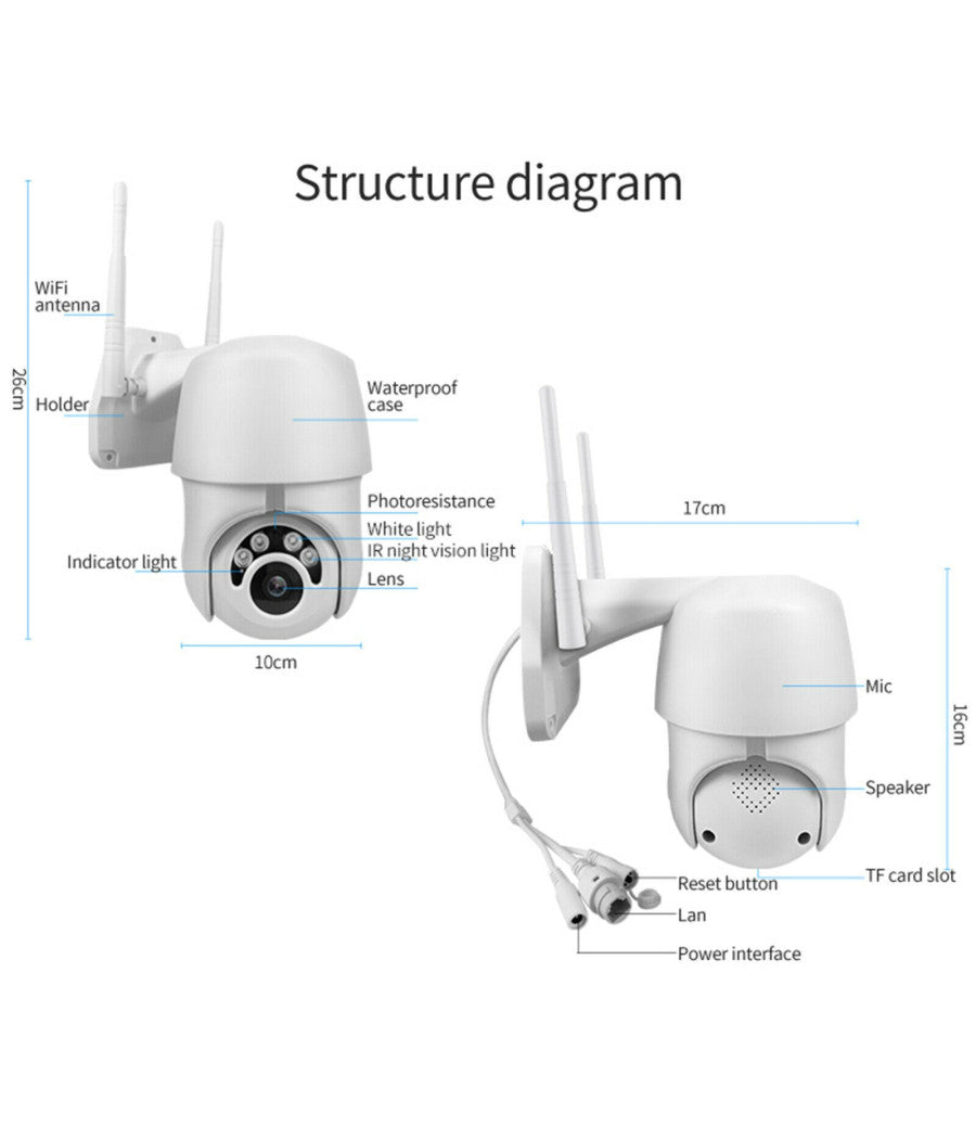 Telecamera Ptz 1080p Full Hd Esterna Ip Camera Motorizzata Ir Wifi Webcam         
