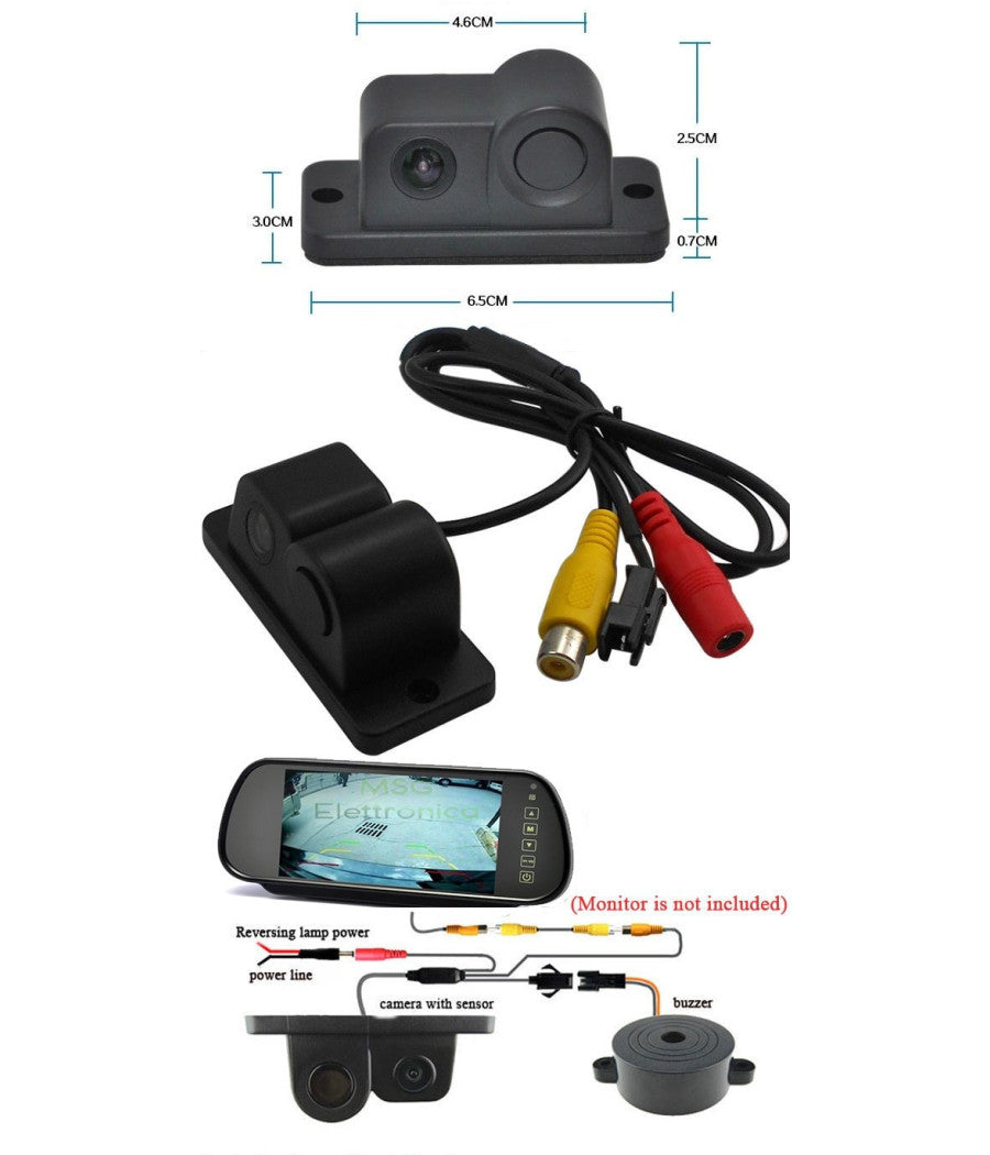 Telecamera Retromarcia Con Sensore Di Parcheggio 2 In 1 Angolo 170° Notturna         