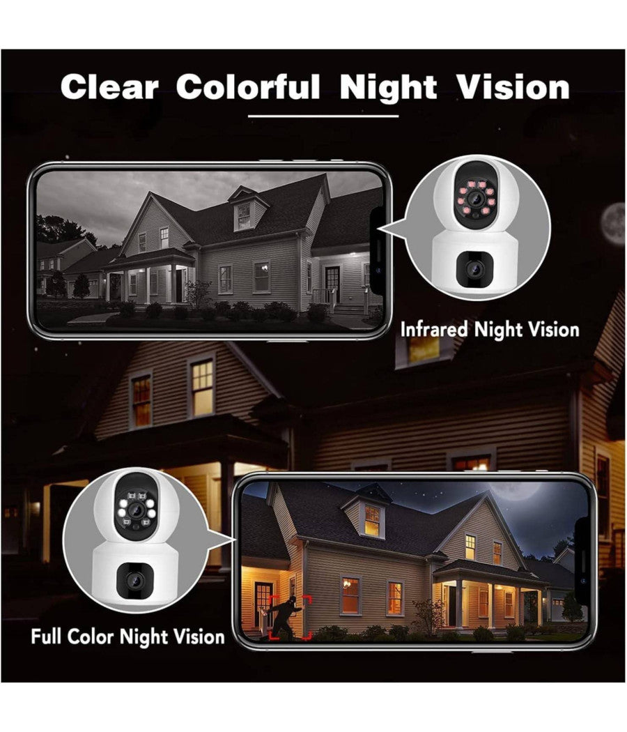 Telecamera Wi-fi Doppia Videocamera Di Sorveglianza Motorizzata 360° Ip44 App         