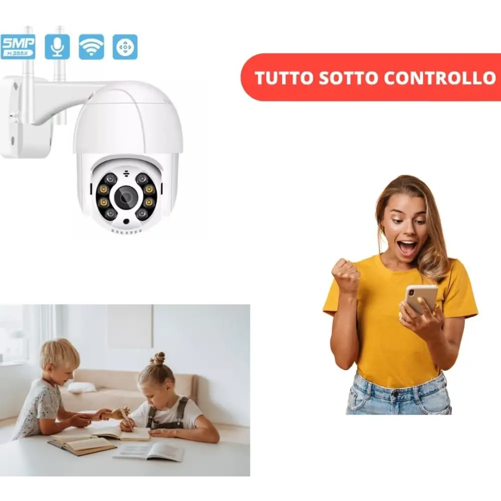 Telecamera Wi-Fi Esterna, Videocamera Di Sorveglianza 1080IP Ptz 360°