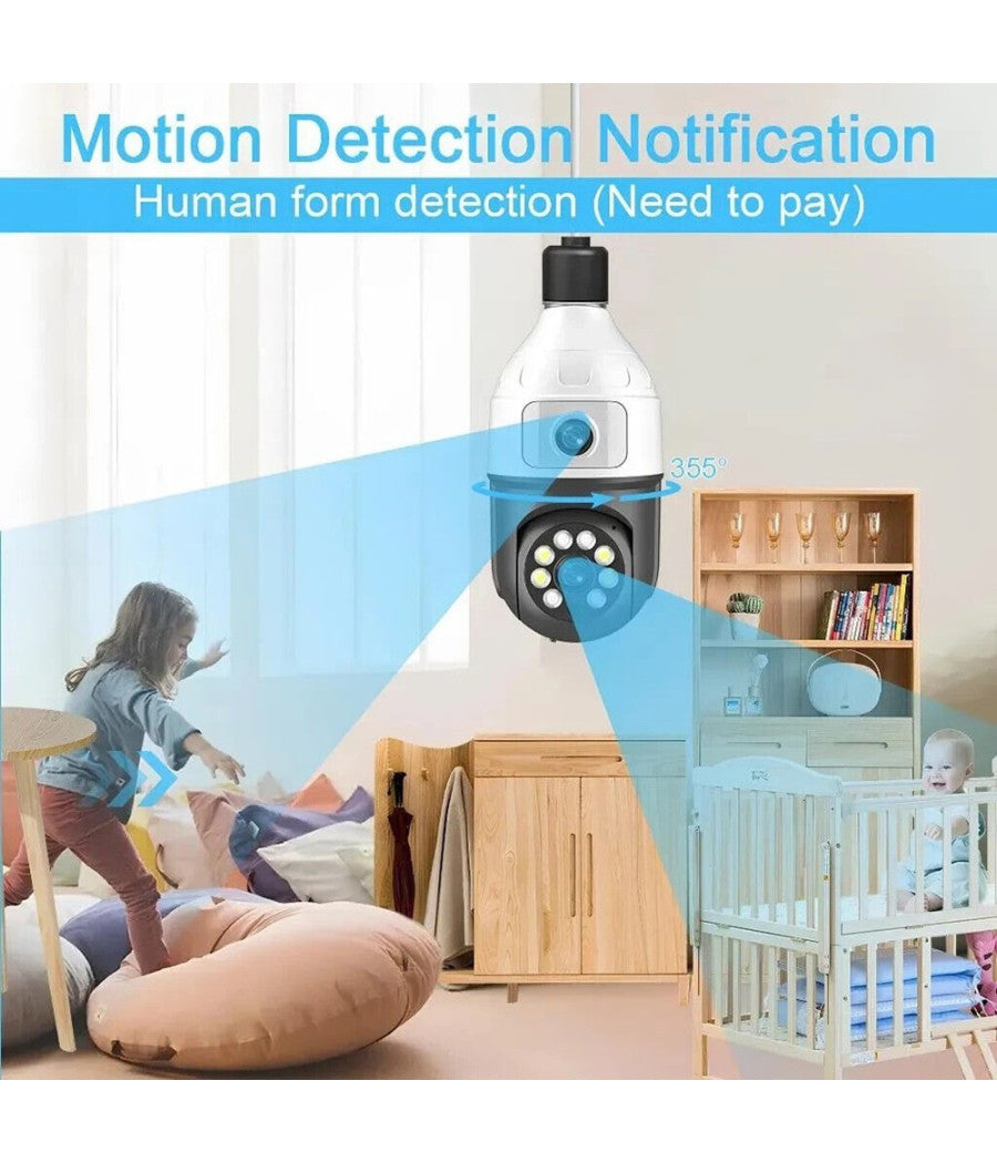 Telecamera Wifi Da Interno Esterno 5 Mp Videocamera Lampadina Con Doppia Lente         