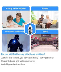 Telecamera Wifi Da Interno Esterno 5 Mp Videocamera Lampadina Con Doppia Lente         