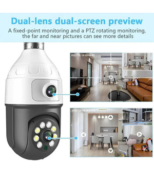 Telecamera Wifi Da Interno Esterno 5 Mp Videocamera Lampadina Con Doppia Lente         