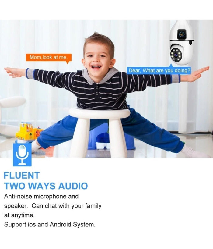 Telecamera Wifi Da Interno Esterno 5 Mp Videocamera Lampadina Con Doppia Lente         