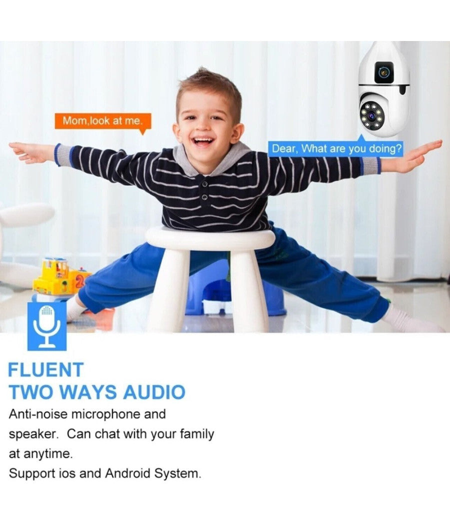 Telecamera Wifi Da Interno Esterno 5 Mp Videocamera Lampadina Con Doppia Lente         