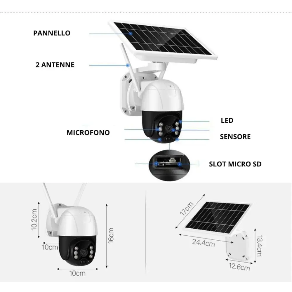 Telecamera Wifi Esterno Senza Fili con Pannello Solare