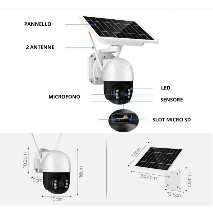 Telecamera Wifi Esterno Senza Fili con Pannello Solare