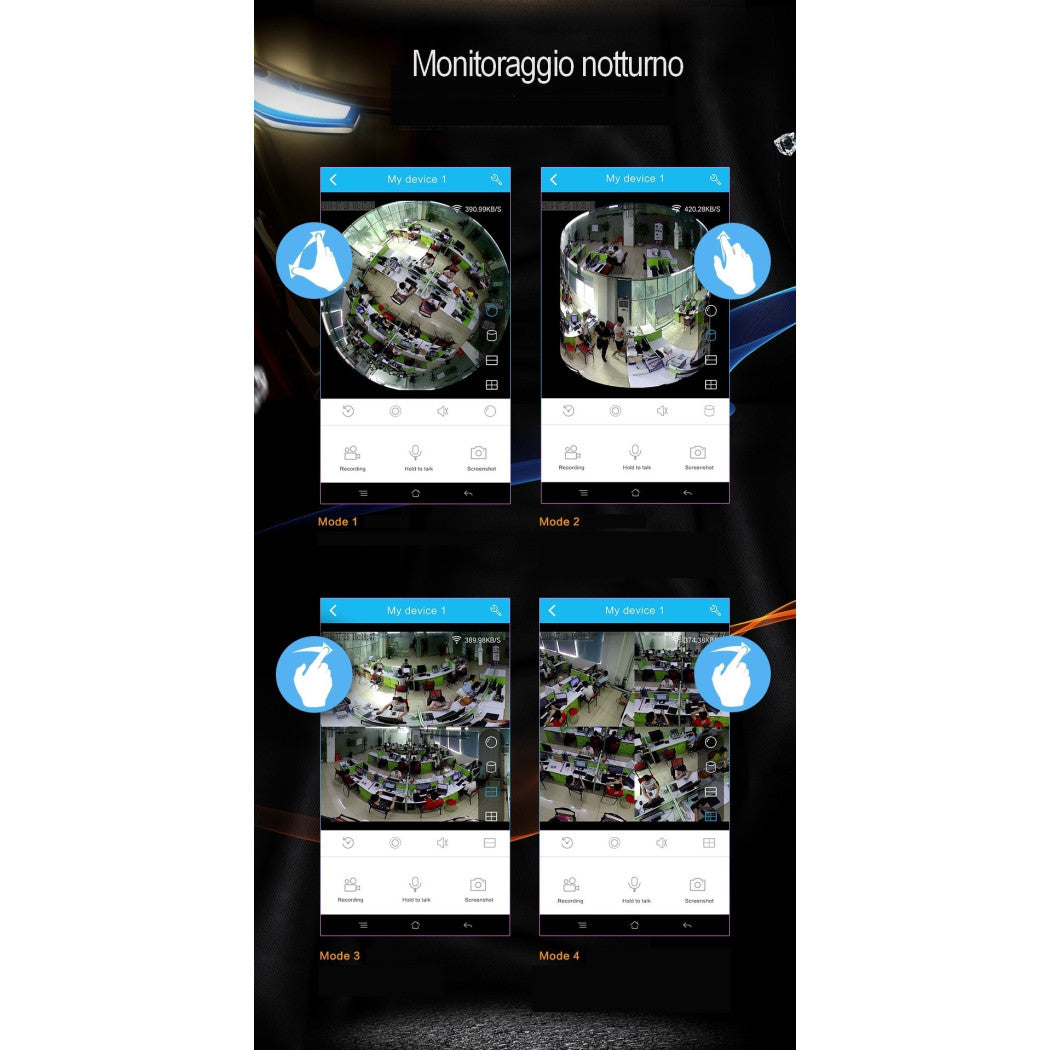Trade Shop - Telecamera Wifi Panoramica Ip Grandangolo 360° Vrcam Fisheye 4 Telecamere In 1 -
