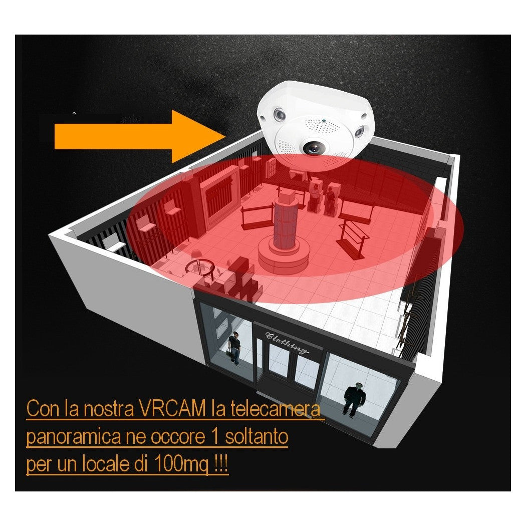 Trade Shop - Telecamera Wifi Panoramica Ip Grandangolo 360° Vrcam Fisheye 4 Telecamere In 1 -
