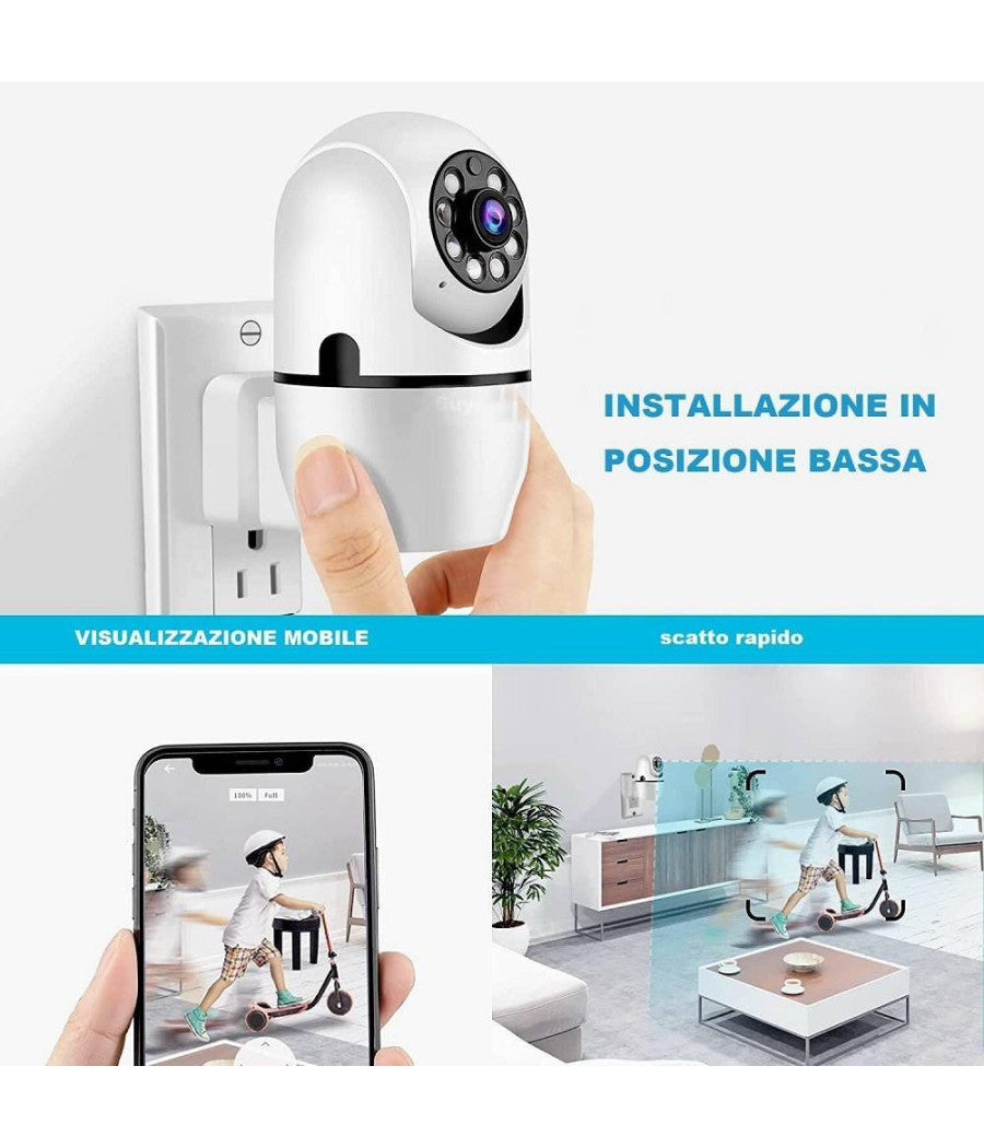Telecamera Wireless Con Spina 360° Rilevamento Movimento Tracciamento Automatico         