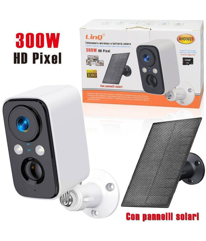 Telecamera Wireless Ricaricabile Solare 300w Hd Pixels Ahd5023 Sicurezza Esterno         