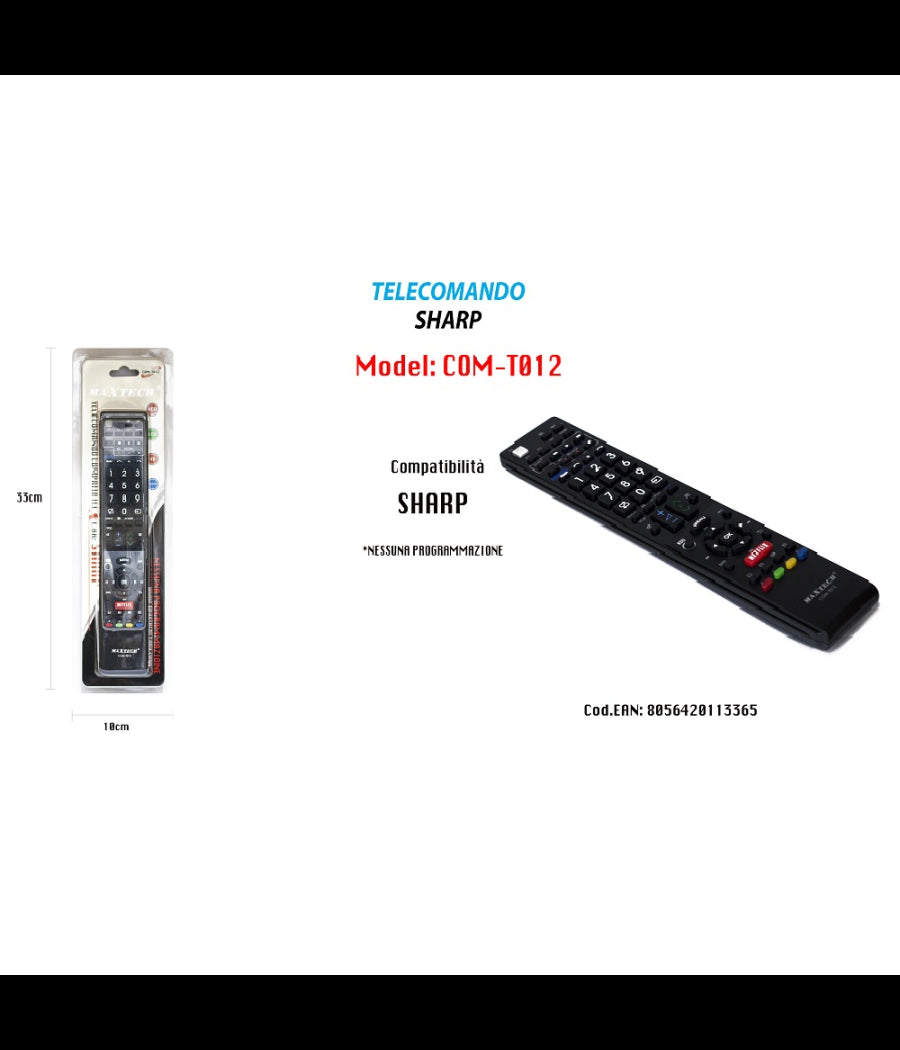 Telecomando Compatibile Tv Sharp Nessuna Programmazione Serietv Maxtech Com-t012         