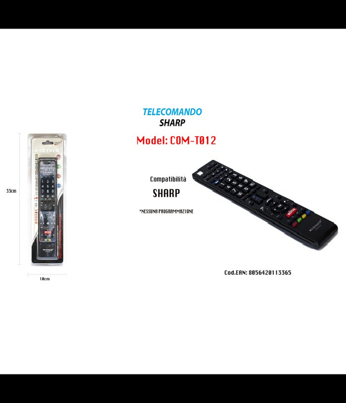 Telecomando Compatibile Tv Sharp Nessuna Programmazione Serietv Maxtech Com-t012         