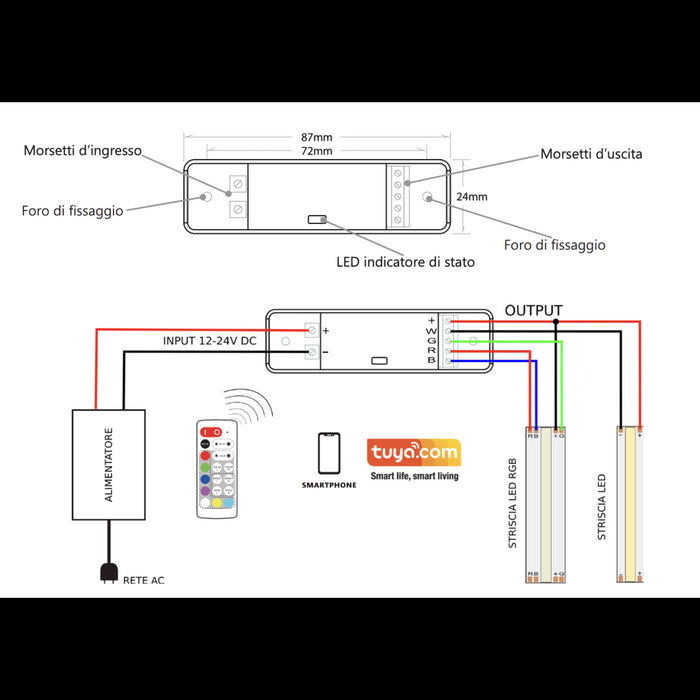 Telecomando per controllo remoto delle strisce led Smart Tuya RGB-W