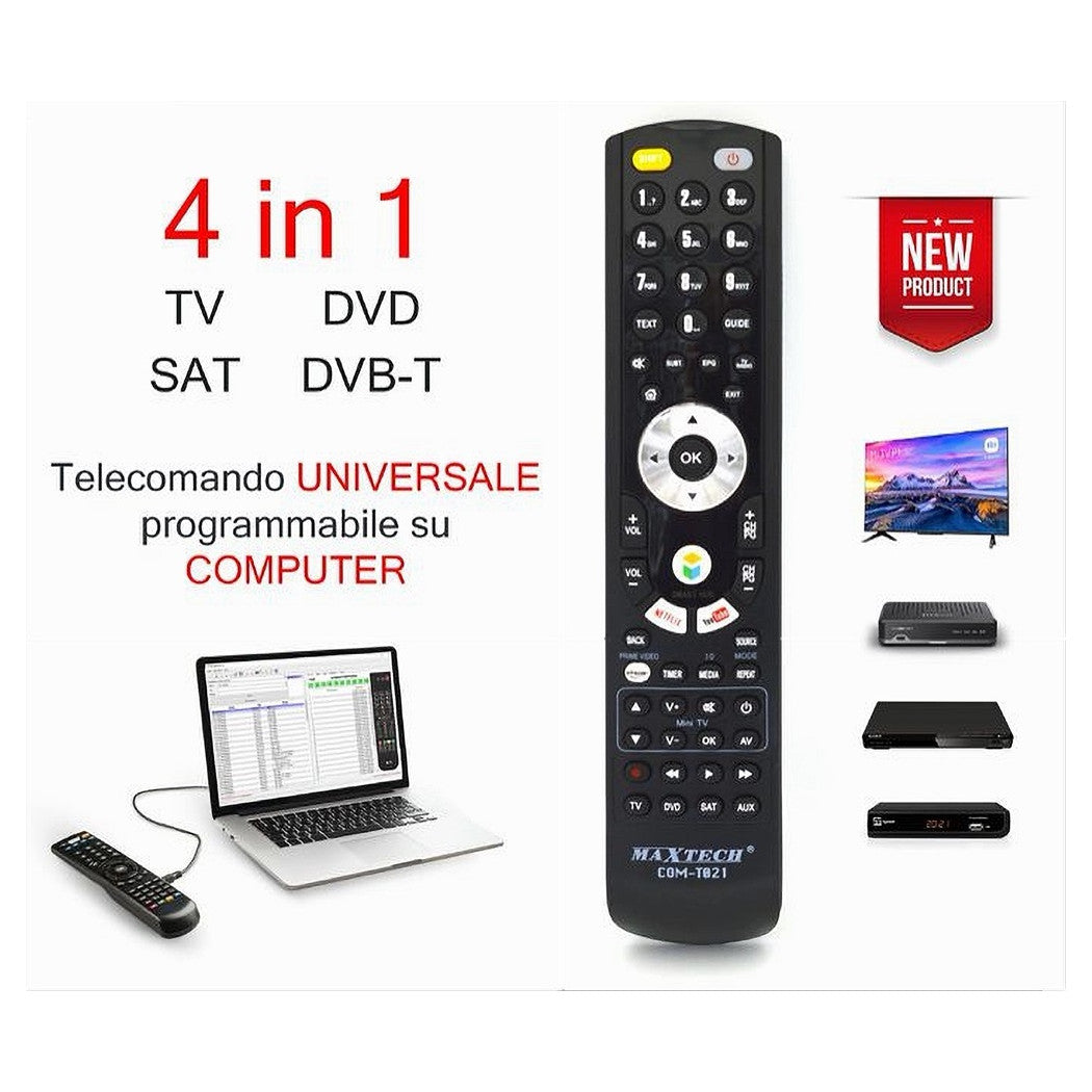 Telecomando Universale 4in1 Tv Dvd Sat Dvb-t Programmabile Da Computer Com-t021         