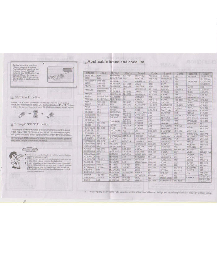 Telecomando Universale Condizionatore Climatizzatore Aria Condizionata K-2012e         