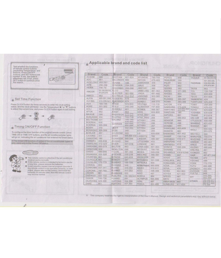Telecomando Universale Condizionatore Climatizzatore Aria Condizionata K-2012e         