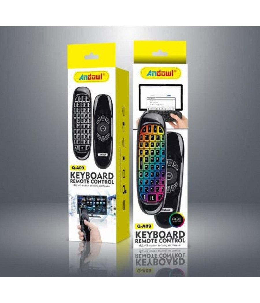 Telecomando Wireless Ricaricabile Tastiera Remota Air Mouse Rgb Q-a09 Smart Tv Box         
