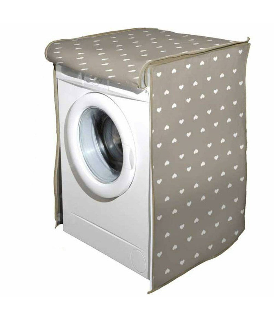 Telo Copertura Lavatrice Protezione Tessuto Chiusura Zip Cuori Tortora 60x60x80cm         