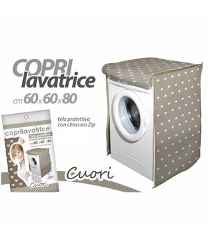 Telo Copertura Lavatrice Protezione Tessuto Chiusura Zip Cuori Tortora 60x60x80cm         