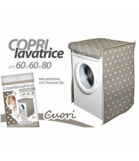 Telo Copertura Lavatrice Protezione Tessuto Chiusura Zip Cuori Tortora 60x60x80cm         