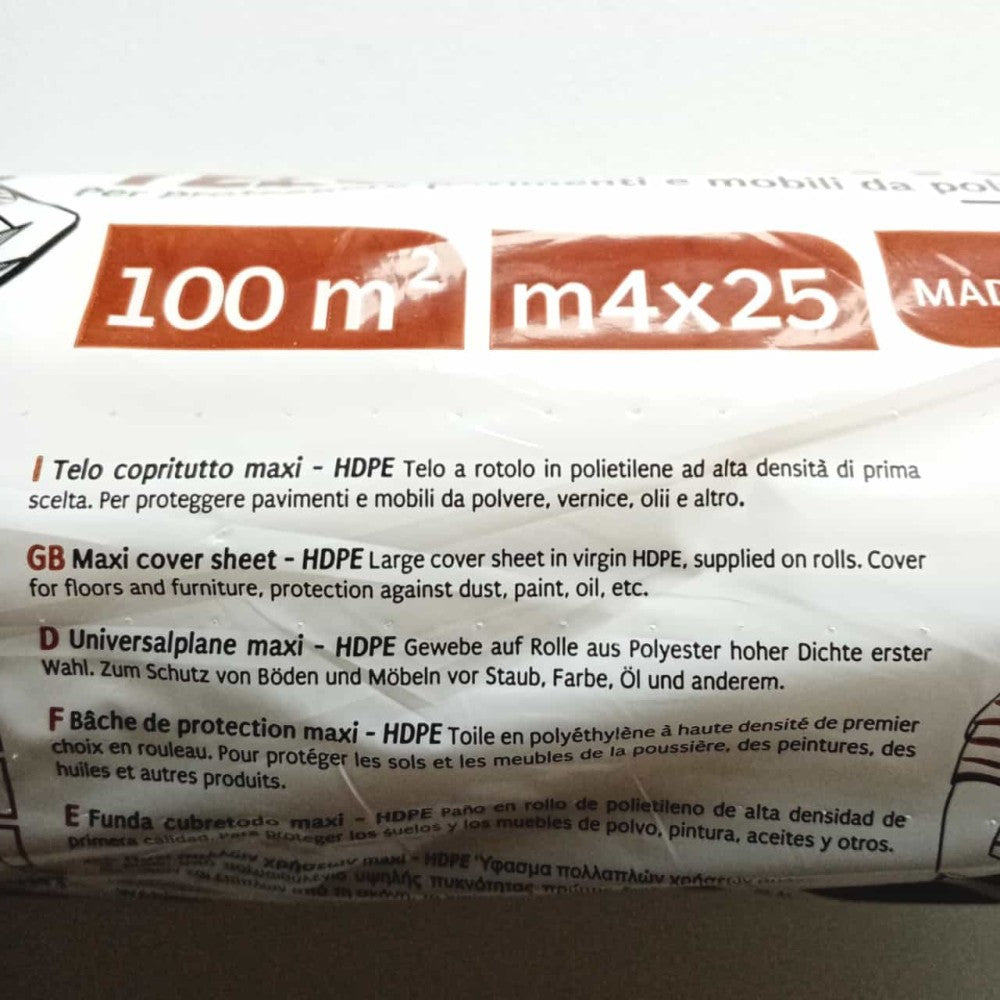 Telo copritutto maxi 4x25mt da imbianchino per proteggere da oli pittura polvere