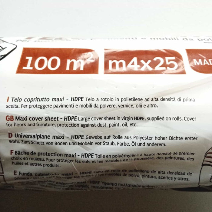 Telo copritutto maxi 4x25mt da imbianchino per proteggere da oli pittura polvere