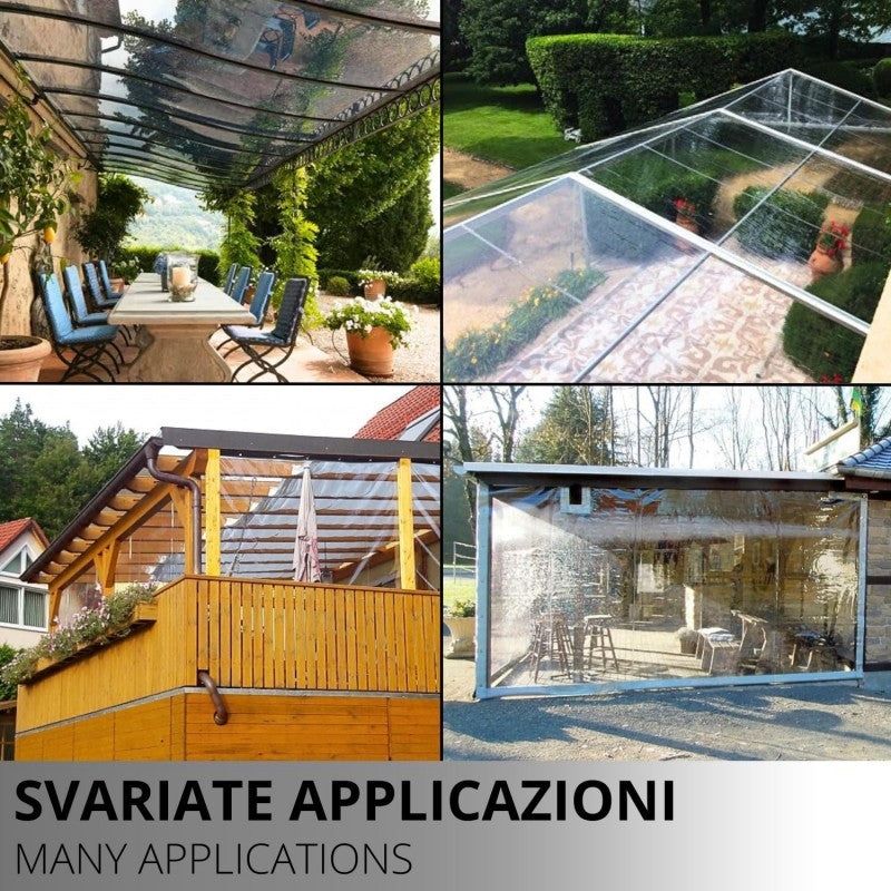 Telo PVC Cristal 5x4m, Spessore 0,65MM, 750g/m² - Trasparente IGNIFUGO con Occhielli 25cm - Resistente UV & Impermeabile - Made in Italy
