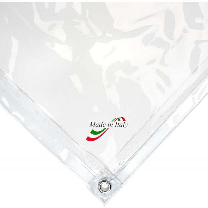 Telo PVC Cristal 3,5x4m, Spessore 0,65MM, 750g/m² - Trasparente IGNIFUGO con Occhielli 25cm - Resistente UV & Impermeabile - Made in Italy