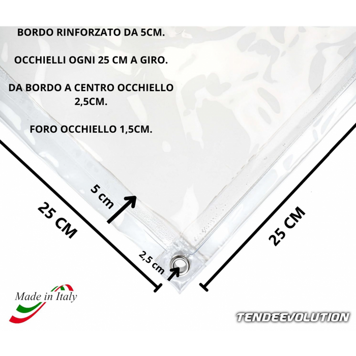 Telo PVC Trasparente 4x3m, 0,50mm Spessore, 650g/m² - Telo Cristal con Occhielli Ogni 25cm - Anti-UV, Impermeabile - Qualità Made in Italy