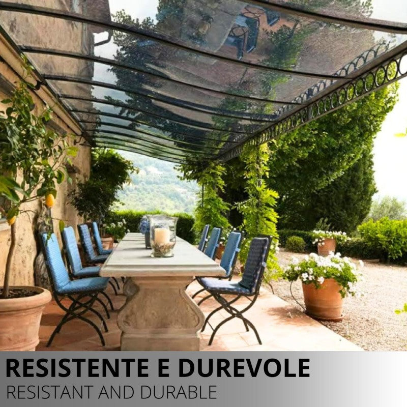 Telo PVC Cristal 5x4m, Spessore 0,65MM, 750g/m² - Trasparente IGNIFUGO con Occhielli 25cm - Resistente UV & Impermeabile - Made in Italy