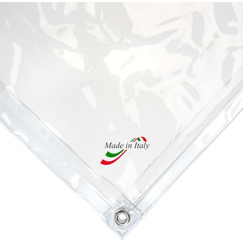 Telo PVC Cristal 5x4m, Spessore 0,65MM, 750g/m² - Trasparente IGNIFUGO con Occhielli 25cm - Resistente UV & Impermeabile - Made in Italy