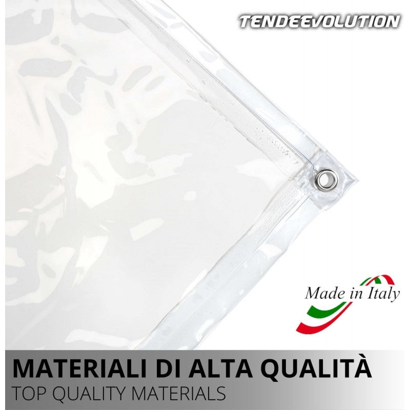 Telo PVC Cristal 5x4m, Spessore 0,65MM, 750g/m² - Trasparente IGNIFUGO con Occhielli 25cm - Resistente UV & Impermeabile - Made in Italy