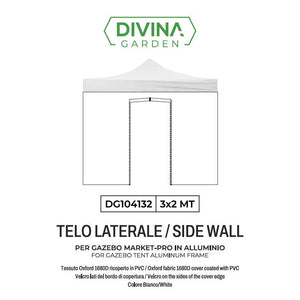 Telo laterale 3x2m bianco impermeabile con porta avvolgibile per gazebo richiudibile MARKET-PRO